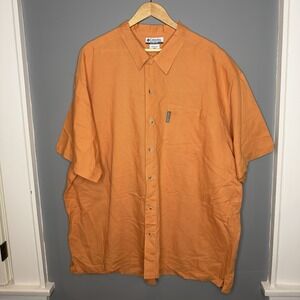 Vtg Columbia Sportswear Mens Button Up Shirt‎ Orange Ramie Cotton Size 3XB